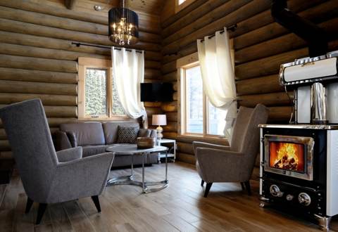 Salle de séjour chalet privé Bellevue