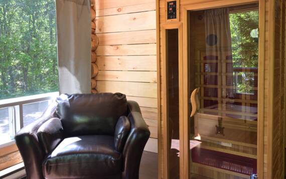 Sauna sec privé chalet à louer Lanaudière en bois rond