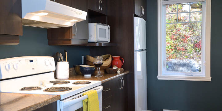 Cuisine toute équipée chalet vacances de La Montagne Chalets Booking Lanaudière