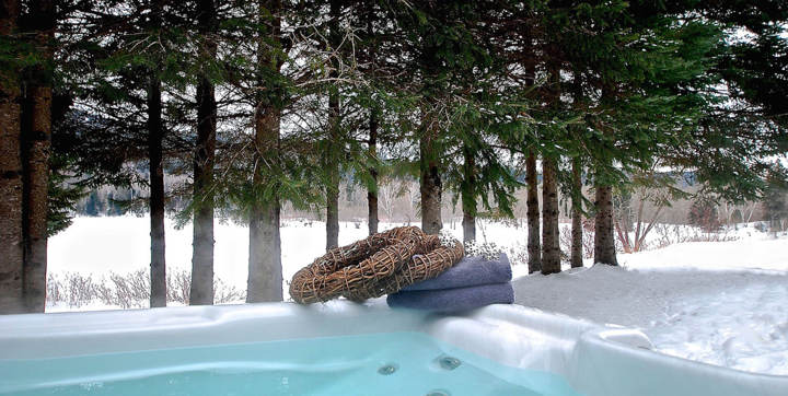 Hot tubs cottage to rend Domaine McCormick Chalets Booking front off river for 2 or 4 persons