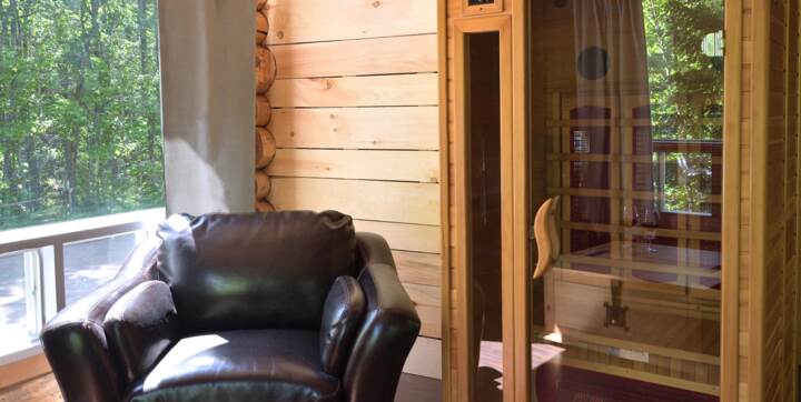 Sauna sec privé chalet à louer Lanaudière en bois rond